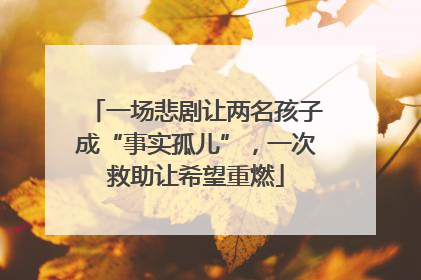 一场悲剧让两名孩子成“事实孤儿”，一次救助让希望重燃