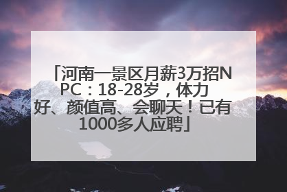 河南一景区月薪3万招NPC：18-28岁，体力好、颜值高、会聊天！已有1000多人应聘